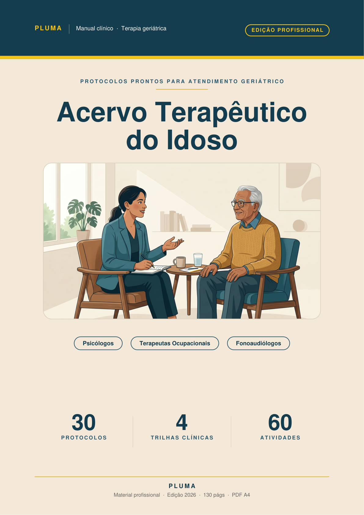 Capa do Acervo Clínico do Idoso, material clínico com 30 protocolos para atendimento geriátrico